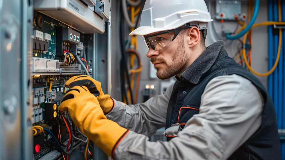 Licensed electrician working on residential electrical panel